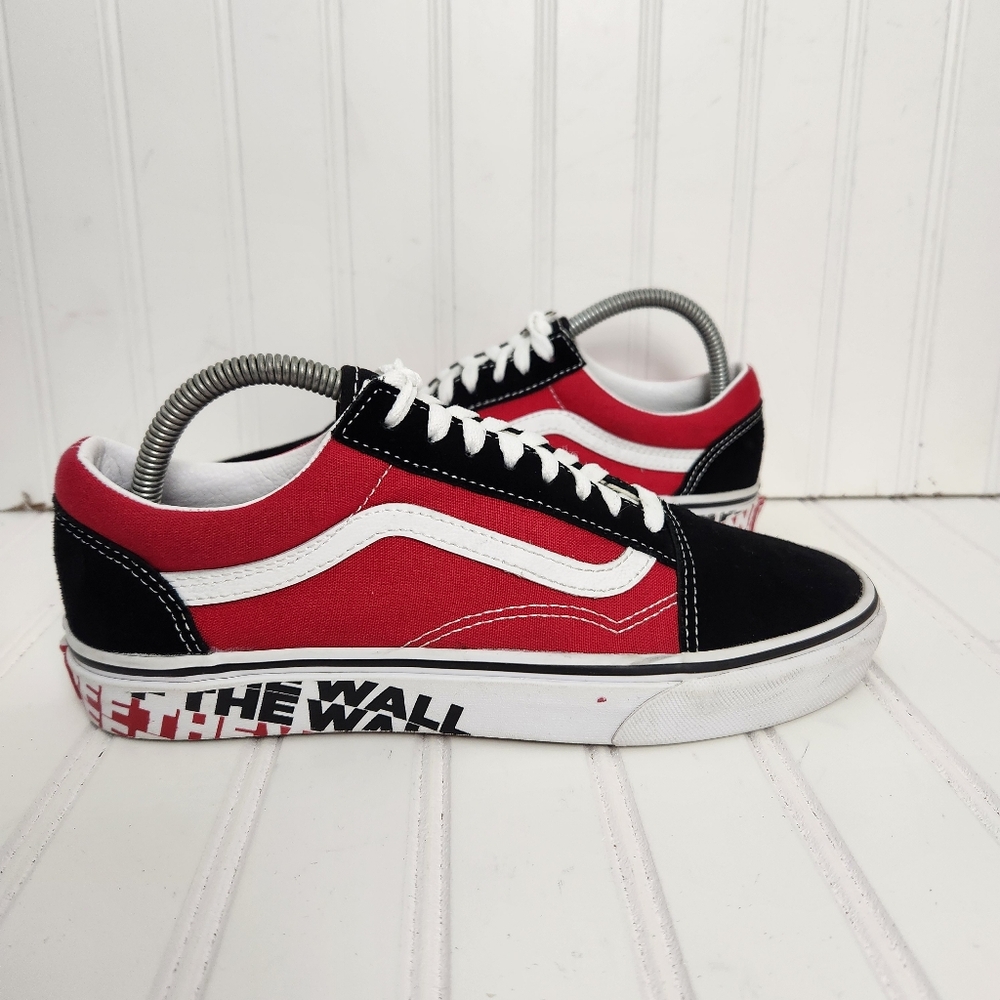 VANS Old Skool Spell Out Black/Red Mens Size 8 Skateboarding Lace Up Sneakers